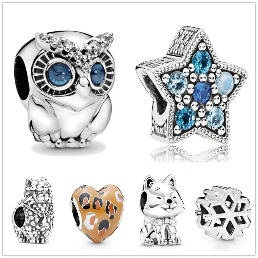 

Authentic 925 Sterling Silver Blue Eyes Eyebrows Sparkling Owl Charm Beads Fit Pandora Bracelet & Necklace Jewelry