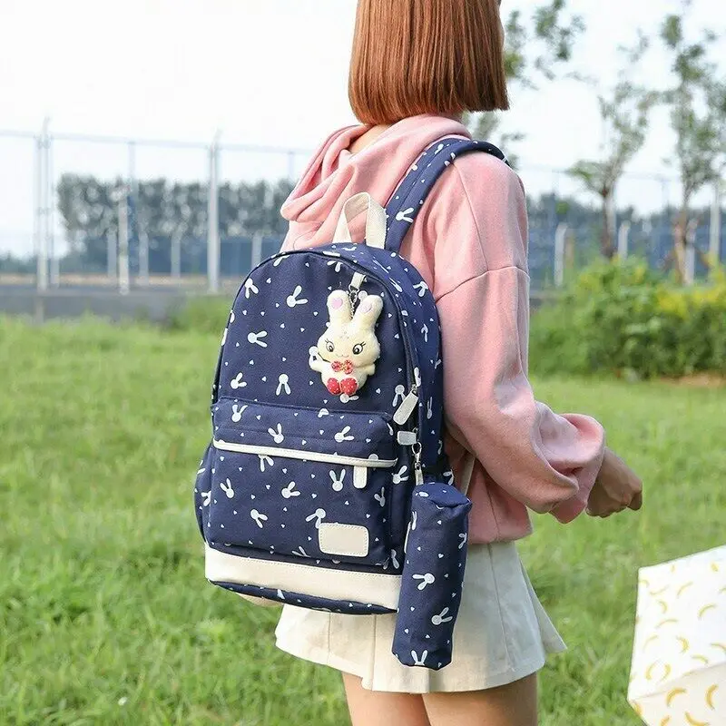4Pcs Set Women Storage bags Cute Backpack Girl School Fashion Shoulder Bag Canvas Travel | Дом и сад