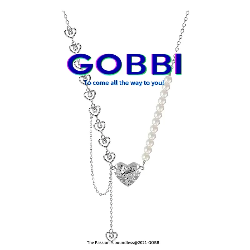 

GOBBI2021 Vintage Charm Silver Metal Heart Pendant Pearl Necklace Women's Wedding Accessories Valentine's Day Jewelry