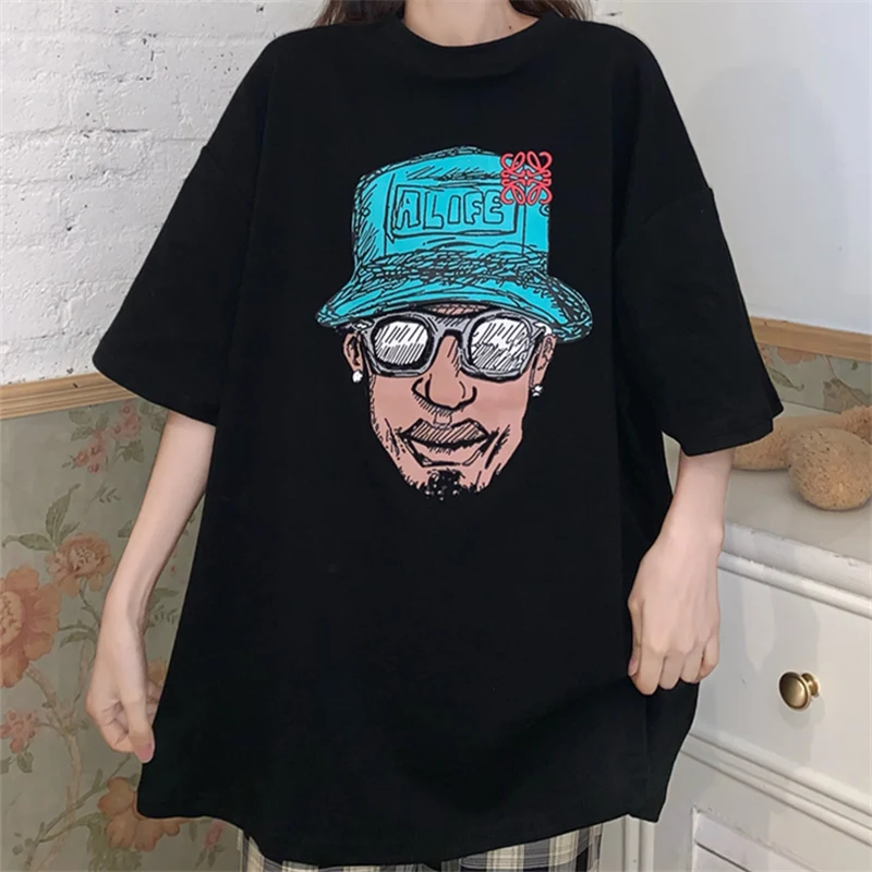 Женская футболка с коротким рукавом свободная в Корейском стиле Харадзюку ретро