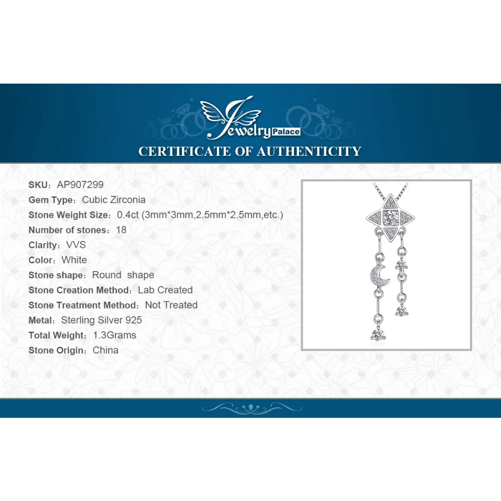 JPalace Star Moon Silver Pendant Necklace 925 Sterling Choker Statement Women Jewelry Without Chain | Украшения и аксессуары