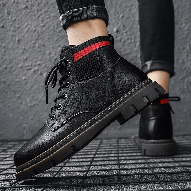 

2019 Leather Men Casual Shoes British Style Comfortable Men Fashion Walking Shoes High Top Brown Black Man Soft Flat Footwear