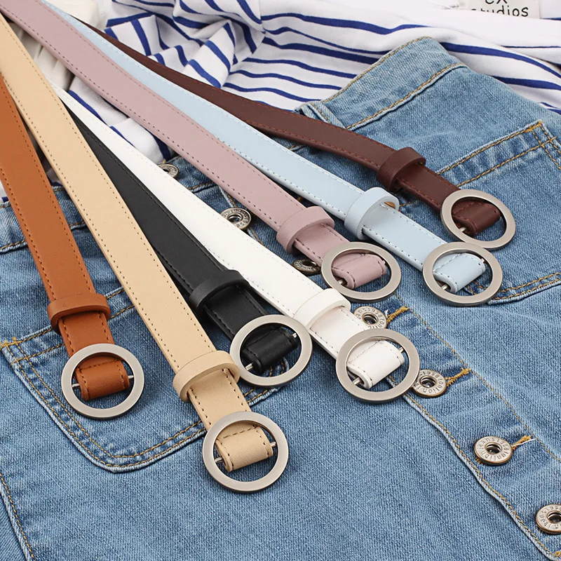 

Creative Free Of Punch Imitation Leather Round Buckle PU Sclausura Ladies Belts Jeans Female Casual Student Korean Trend Belt