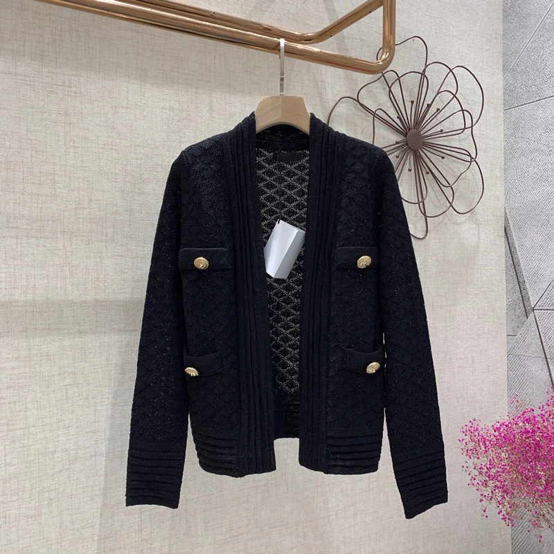 Женский трикотажный кардиган с V-образным вырезом черный или белый Повседневный