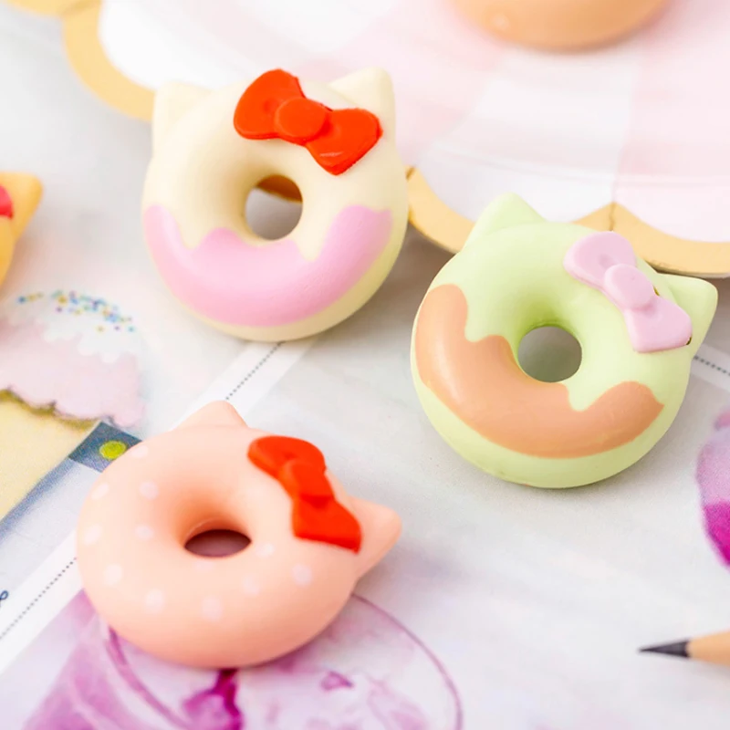 18 упаковок/партия Kawaii Кот с бантом пончик ластик kawaii канцелярские принадлежности
