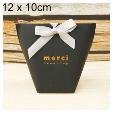 Merci 12x10cm 5 шт. высококлассные черно-белые бронзовые "Merci" Сумки для конфет французские спасибо Свадебные сувениры Подарочная коробка посылка на день рождения - Цвет: Merci 12x10cm