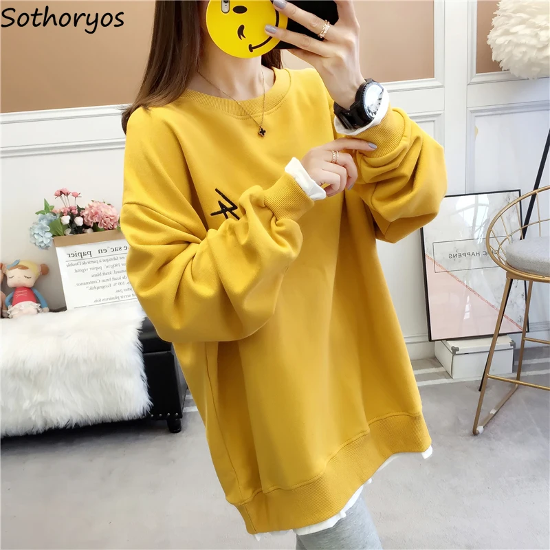 

Женские толстовки с имитацией двух предметов с бархатным утеплителем на осень и зиму простые женские свободные универсальные шикарные худ...