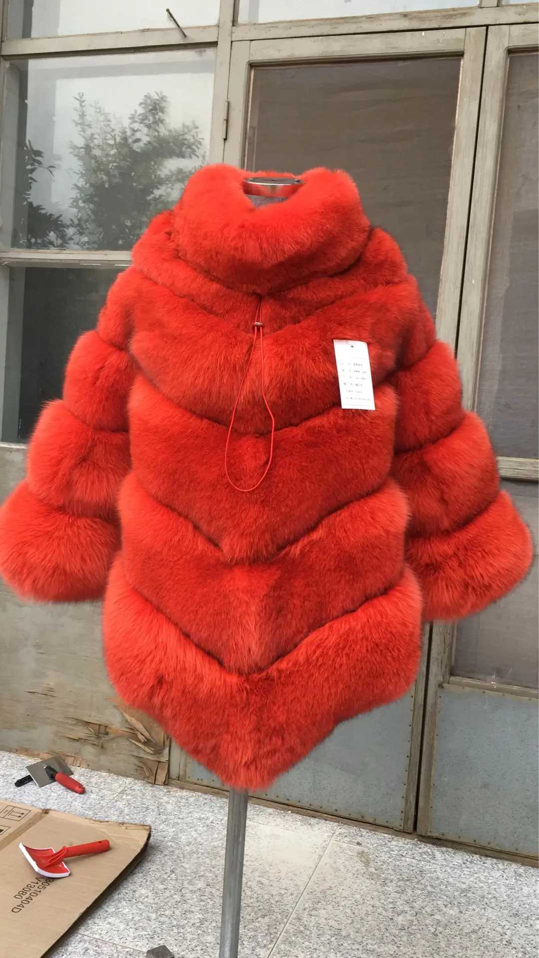 Red Furealux, женское пончо с мехом лисы, Воротник из натурального Лисьего меха, теплая накидка из цельной кожи, модное Стильное зимнее теплое пальто - Цвет: Red