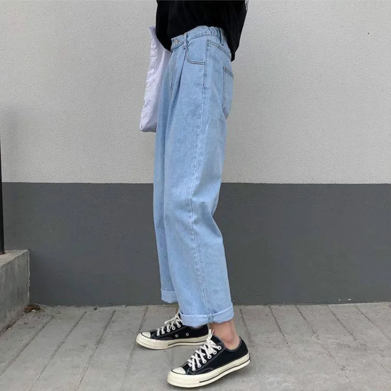 

Jeans Women Vintage Solid High Waist Wide Leg Denim Pants Casual Simple Students All-match Loose Fashion Harajuku Lady Trousers