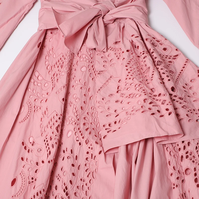 Женское платье с расклешенными рукавами SEQINYY розовое Элегантное Длинное