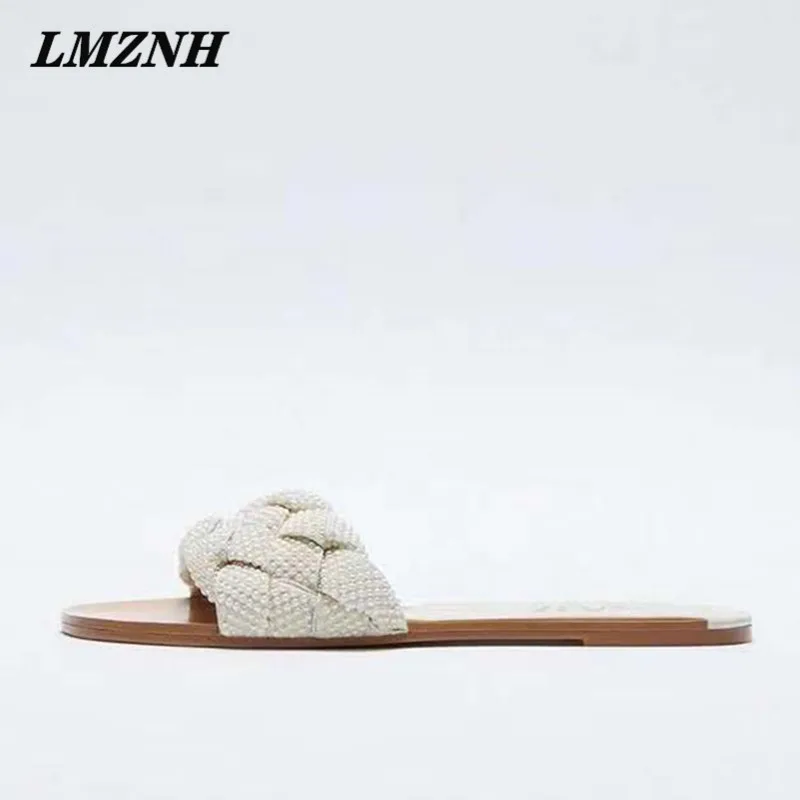 

LMZNH Fashion Rhinestone Flat Women Slippers Casual Beach Holiday Brand Designer Shoes Women Solid Comfortable Women Slippers