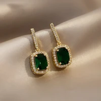 2021 new fashion small emerald temperament simple retro earrings 925 silver needle for women exquisite shiny jewelry wholesale