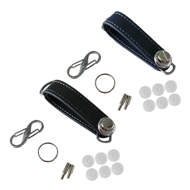 

2x Car Key Pouch Bag Case Wallet Holder Chain Key Wallet Ring Pocket Key Organizer Smart Leather Keychain Black & Blue