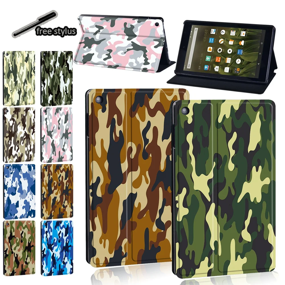 

For Amazon Fire 7 (5/7/9th)/Fire HD 8 Plus/HD10(5/7/9th)/HD8 (10th/6/7/8th) PU Leather Tablet Stand Folio Cover Case + Stylus