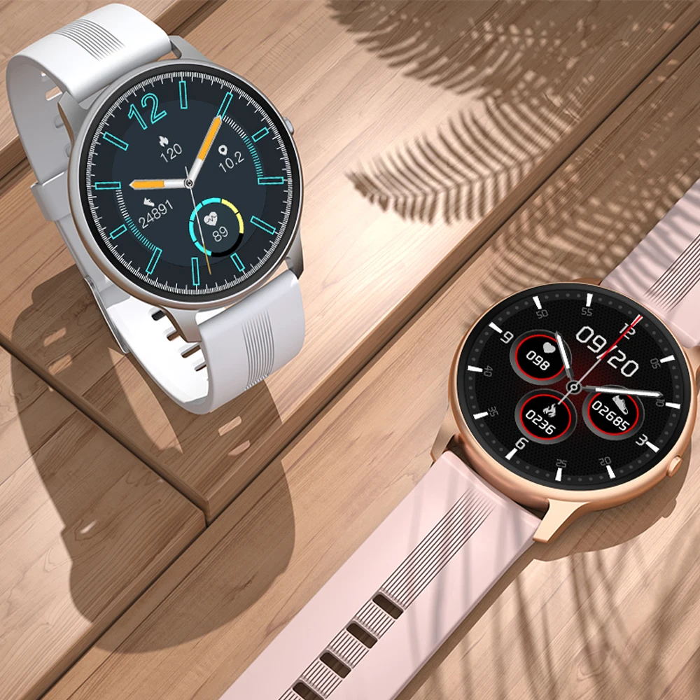 

1.28 full touch men's women's sports smart watch call message reminder blood pressure heart rate round android ios smartwatch