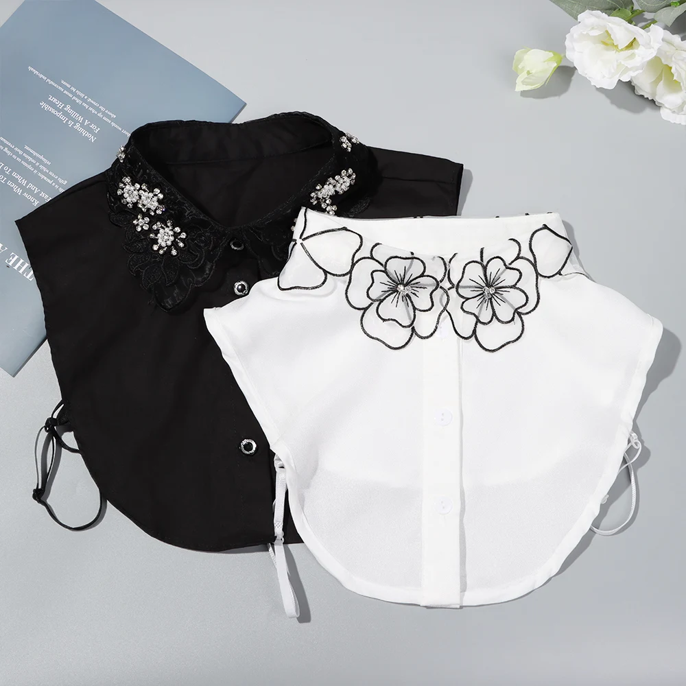 Накладной Воротник Женский белый со стразами и кружевом | Аксессуары для одежды