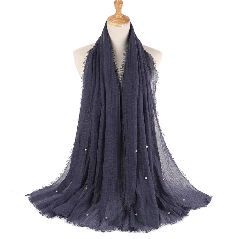 

Cotton Scarf Shawls Beads Wrinkle Crumple Women Crinkle Bubble Pearl Pashmina Wrap Muslim Headband Winter Scarves 55 Color