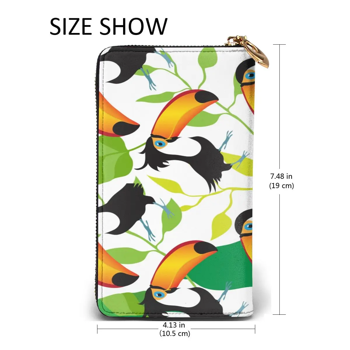 

Summer Exotic Bird Toucan And Leafs Leather Long Wallet for Credit Card Holder Clutch Bags Unisex Leather Large Capacity