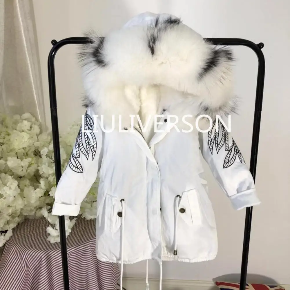 Детские парки с натуральным мехом лисы и кроличьим внутри зимние теплые пальто