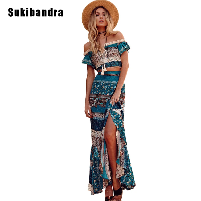 Комплект из 2 предметов Sukibandra летнее богемное платье макси длинное винтажное