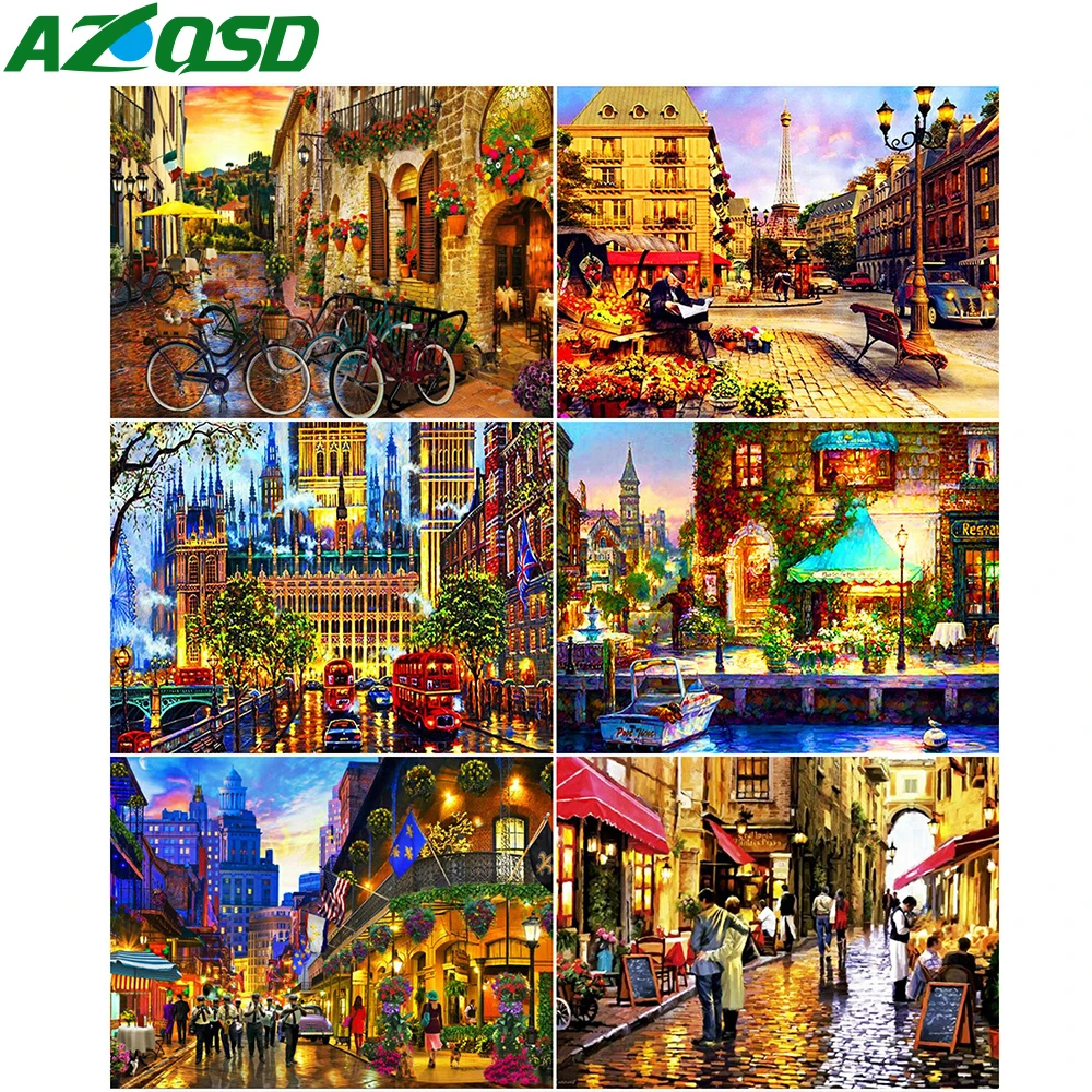 

AZQSD Diamond Painting Street Mosaic Full Square Drill Picture Of Rhinestones 5D Diamond Painting Scency Cross Stitch Home Decor