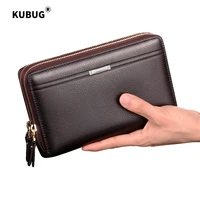 new kubug men handbag double zipper clutch bag mens leather business hand bag long card purse large capacity wallets