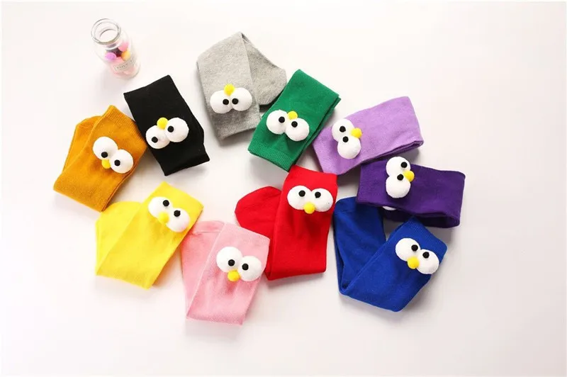 Baby Cotton Long Socks Toddler Colorful Cute Cartoon 3D Big Eyes Sock Kids Solid Color Socks Spring Autumn Fashion Kids Gift