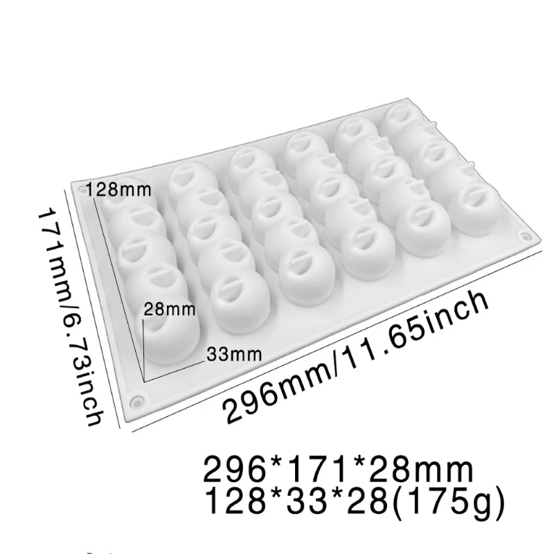 

6-row concave ball white long mousse mold Chocolate mold DIY French baking silicone cake mold silicone molds