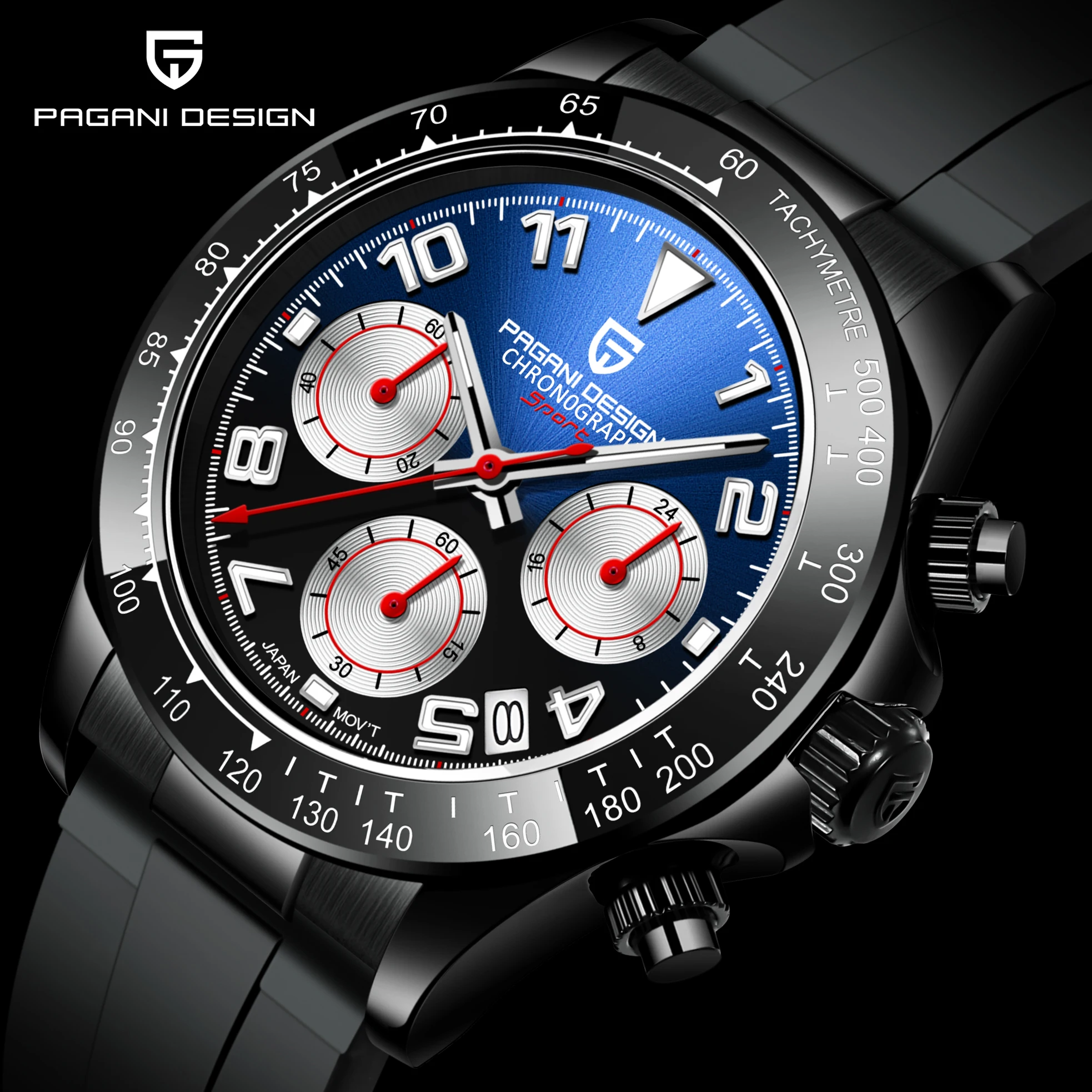 PAGANI DESIGN PD 1687 Men`s Watch Automatic Date Ceramics Bezel Quartz Watches Men Seiko-VK63 Sapphire Chronograph Clock 10ATM | Наручные