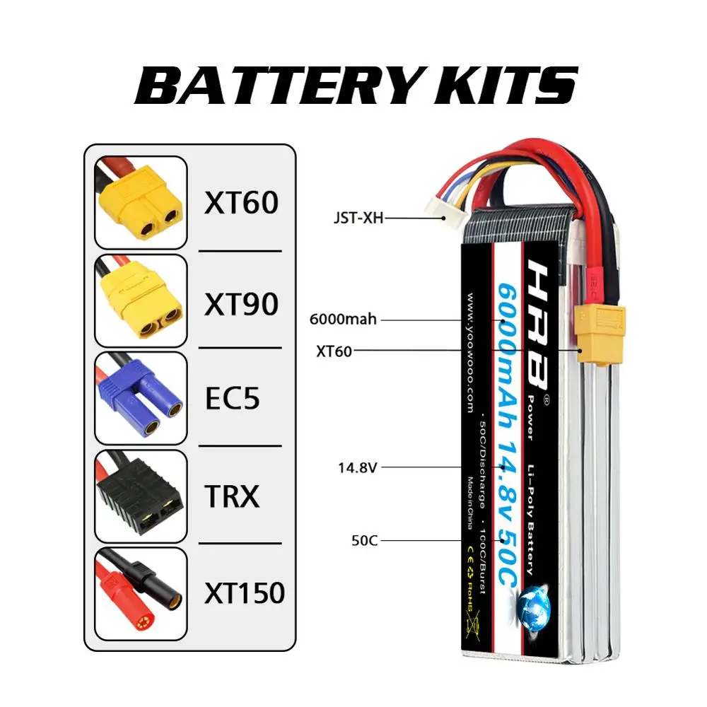 Аккумулятор HRB Lipo 14 8 V 6000mAh 50C Max 100C для RC Drone FPV Вертолет UAV Quadcopter Li-Ion batteria akku | Игрушки
