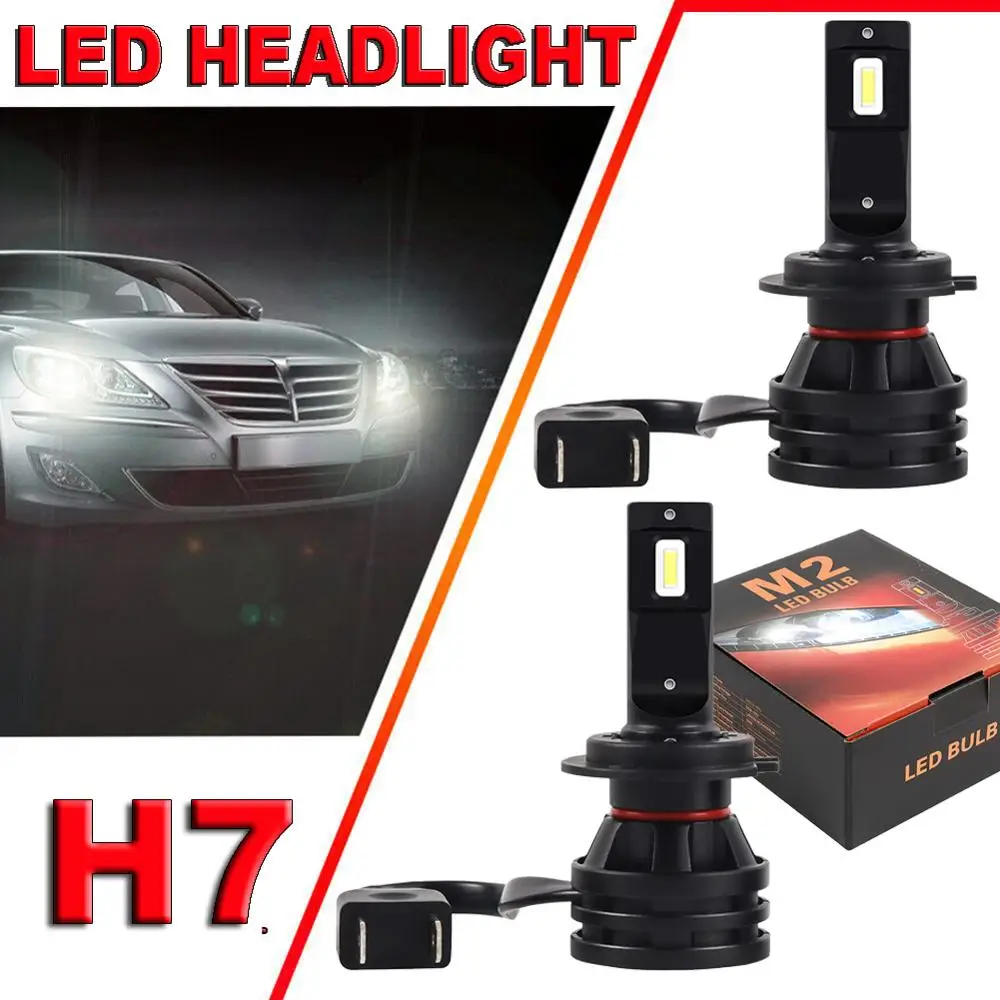 

2PCS Car Led Headlight H7 Led Lamp High Or Low Beam CSP Led CHIP Turbo 6000K 9600LM Mini Size 12V 24V