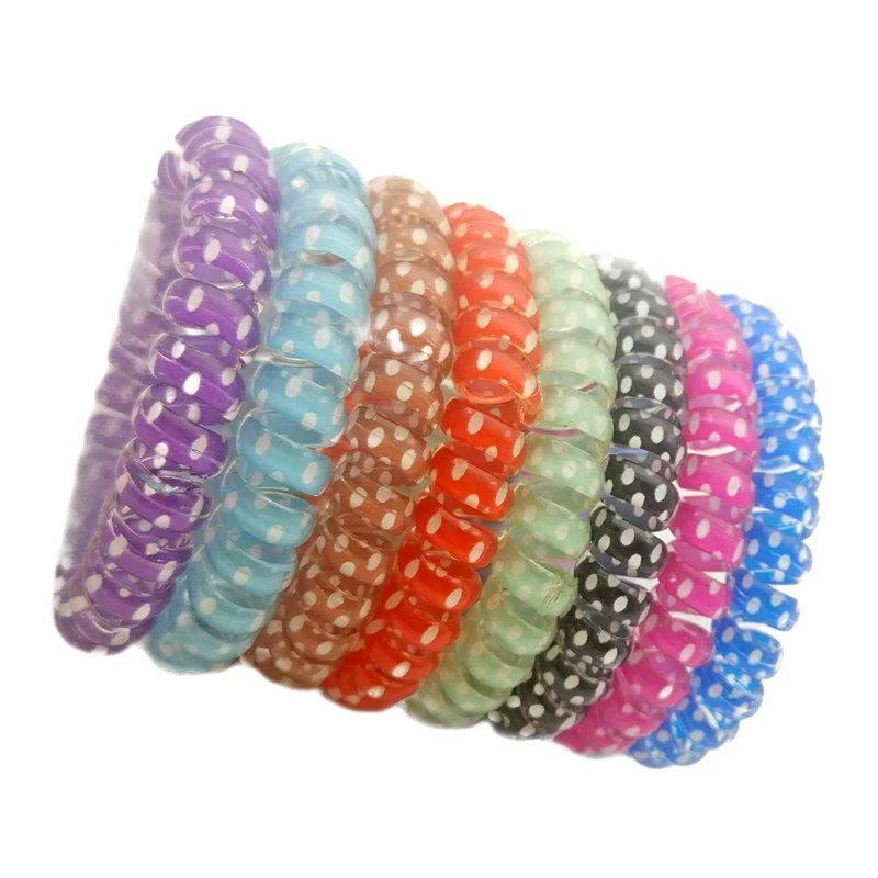 

5Pcs/Lot Size 5CM Hairwear Dot Print Telephone Wire Hair Band Rope Accessories Gum Random Color