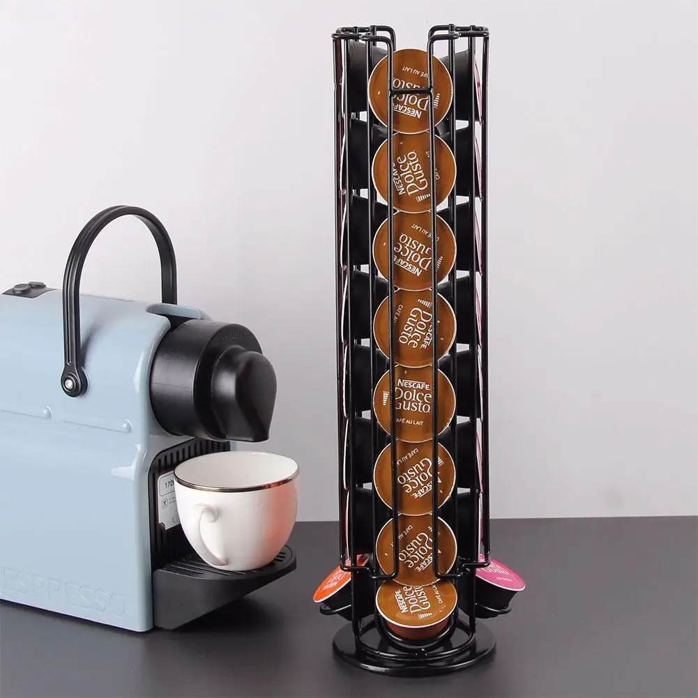 

24 Cups Rotatable Coffee Pod Holder For Capsule Display Storage Shelves Stand Capsule Rack Steel Tower O5Q4