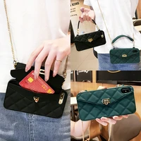 solid color diamond lattice handbag crossbody long chain wallet phone case for iphone xr x 10 xs 11 pro max 6s 7 8 plus se 2020