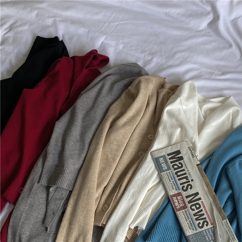 

Women Knitted Top Cardigan Cropped Autumn 2020 Korean Long Sleeve Knit Cardigan Slim Short Jacket Tops Woman