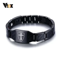 vnox stylish carbon fiber knights templar shield bio energy bracelets for men cross faith therapy male