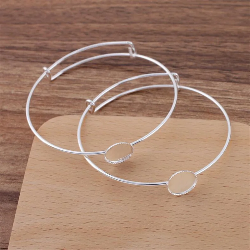 

5pcs Silver Color Bracelet Settings Adjustable Bangle Cabochon Base Blank for 12mm Glass Cabochon DIY Bracelet Jewelry Findings