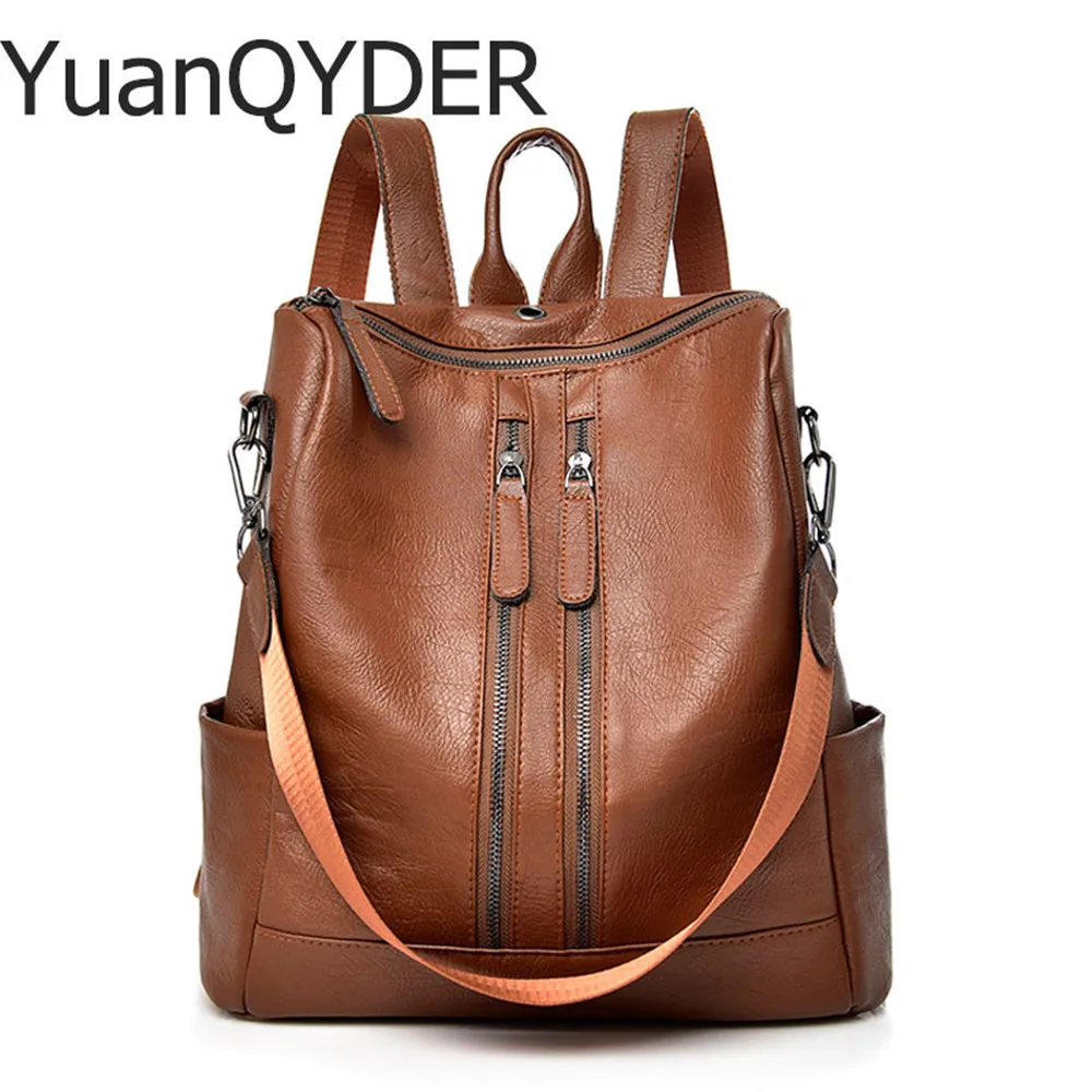 

Vintage Female Younth Leather Backpacks Women Brown BackPack Anti-theft School Bags For Girls Travel BackPack Mochila Feminina