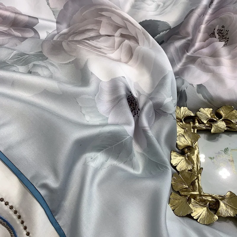 600TC Tencel Шелковый натуральный шелк комплект мягкого постельного белья King queen размер с цветочным принтом шикарный пододеяльник простыня комплект наволочка