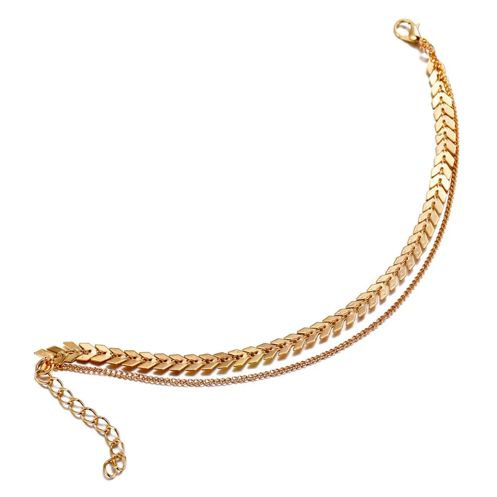 

Anklet for Women Golden Silver Color Double Layer Fashion Foot Jewelry Summer Beach Barefoot Sandals Bracelet Gift For Girl