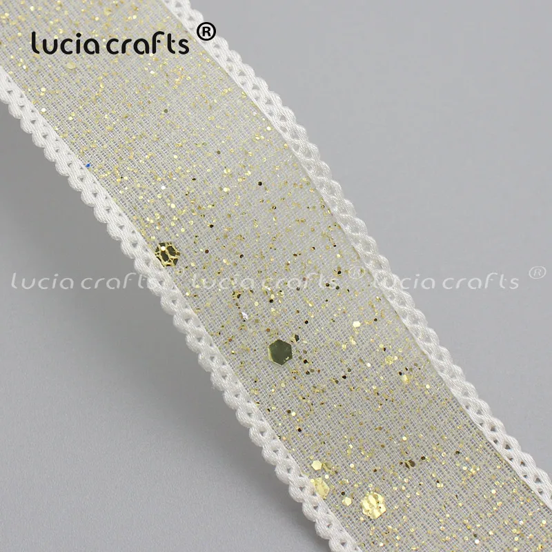 Lucia crafts 25 мм сетка с блестками отделка органза ленты для рождественской упаковки Свадебные DIY Швейные принадлежности аксессуары P0518