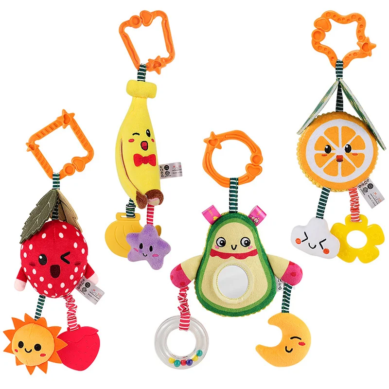 

0-1Y Rabbit Mother Baby Wind Chime Stroller Pendant Comfort Plush Four-piece Toy Fruit Rattle With Teether For Baby Kids Gift