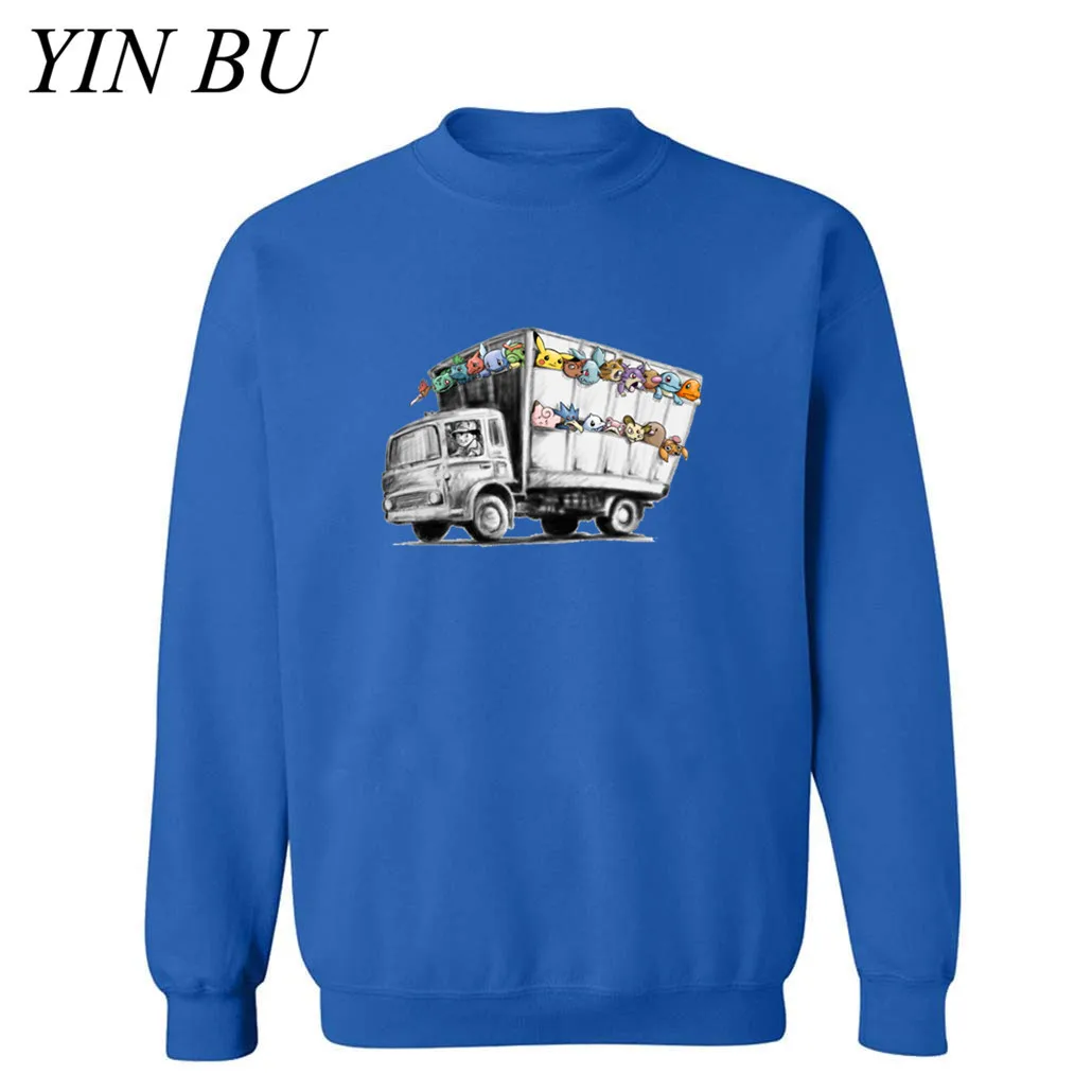 Banksy Truck Featuring Pokemon Pikachu Charzard Squirtle Eevee толстовки мужские толстовки Мужские Женские Camisetas Hombre Забавный Топ - Цвет: Синий