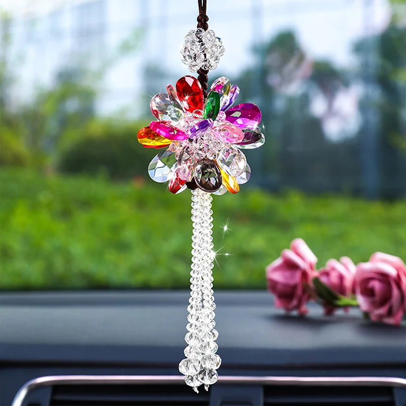 

Shiny Crystal Car Pendants Crystal Flower Ball Crafts Decorations Auto Rearview Mirror Hanging Ornaments Car-styling Decor Gift