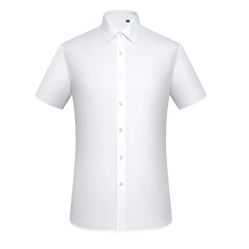 

2021 summer men's comfortable bamboo fiber short sleeve shirt micro elastic No Pocket Shirt no iron elastic solid color inch
