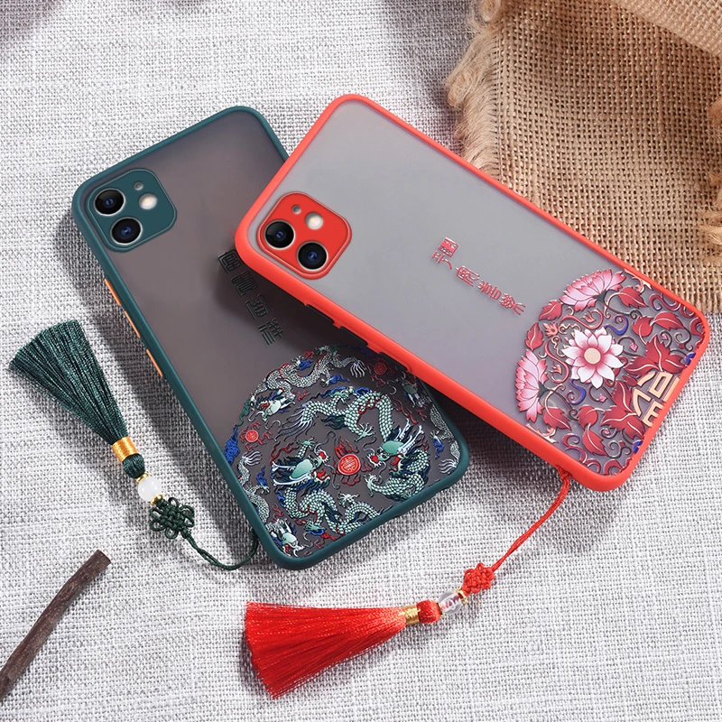 

Iphone 11 Case for Chinese Style Phone Case for IPhone 11 12 Pro Max 8 7 6 6s Plus Xr XsMax X Xs 2021 Ping An Joy with Lanyard