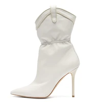 woman white pointed high heel middle boots large size autumn and winter fashion slip on shoes