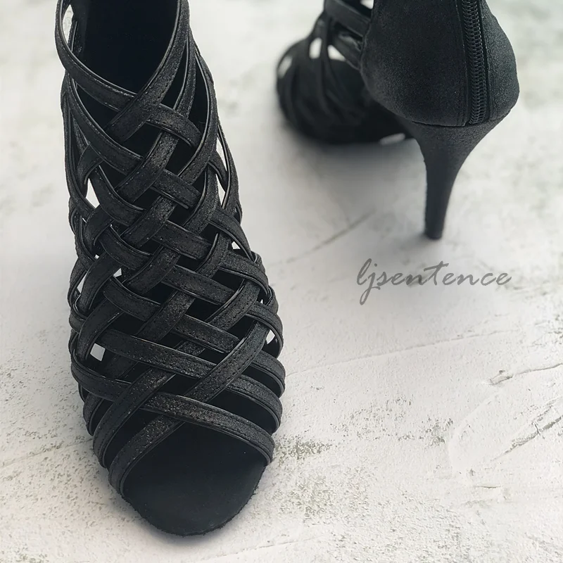 туфли для танцев Черные латинских Женские блестящие ботинки Kizomba Bachata тренировок