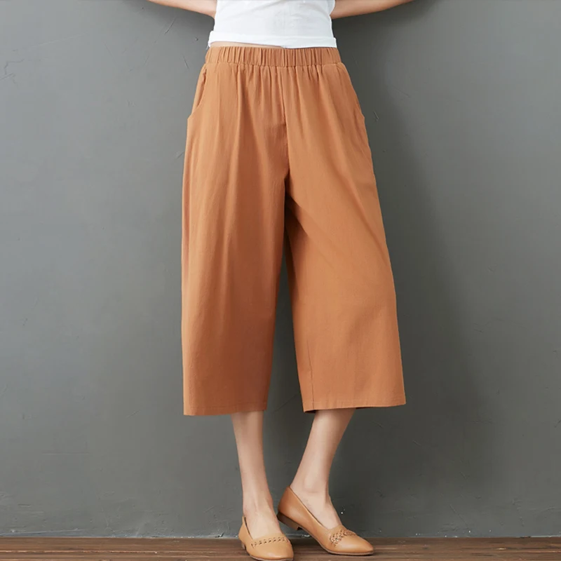 Из хлопка и льна капри штаны Женская летняя обувь новый художественный свободные