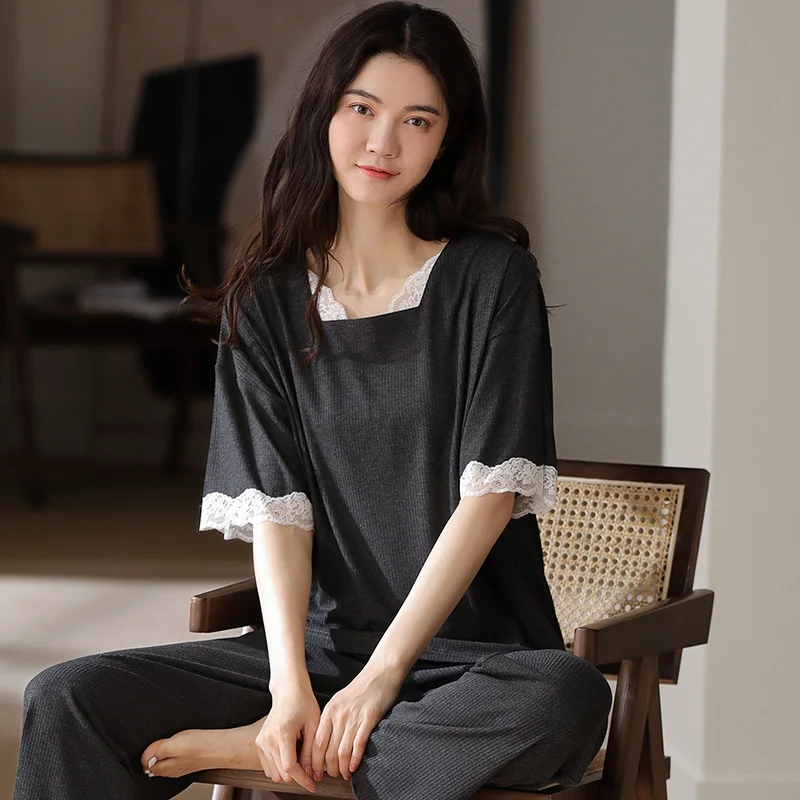 

Home casual pajamas Summer Short-sleeved Trousers Ladies' simple temperament Comfortable Sleepwear Kayoulai 2021